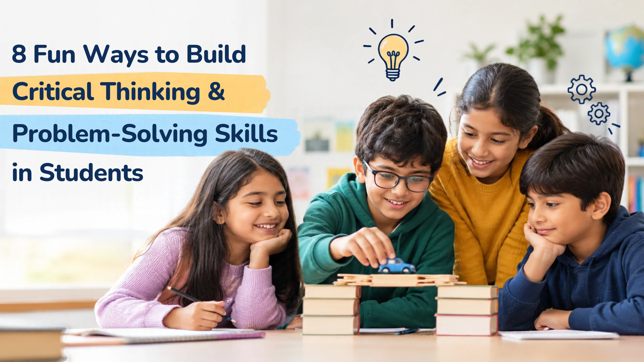 A group of children learning and thinking creatively